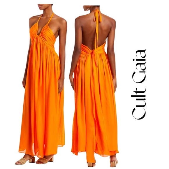 cult gaia Dresses & Skirts - cult gaia Orange Backless Halter Maxi Dress